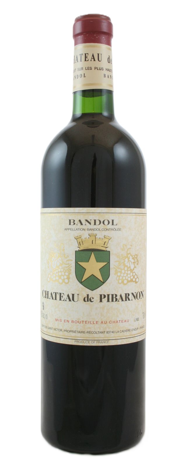 Bottle of Château de Pibarnon Bandol rouge, highlighting the estate’s Mourvèdre-based red wine from high-elevation vineyards overlooking the Mediterranean.